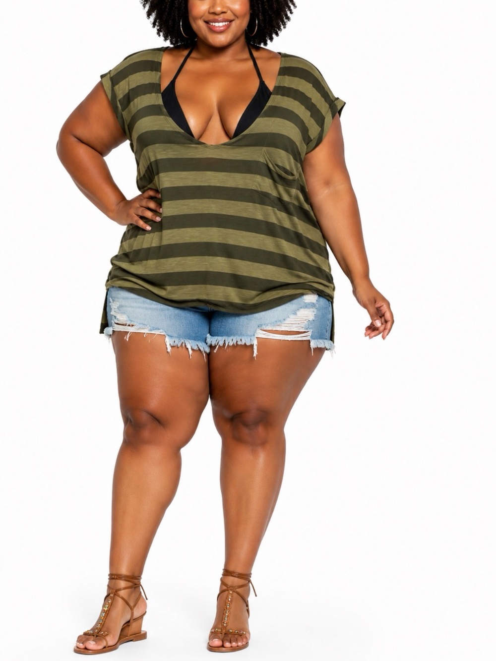 Derek Heart Plus Size Green Stripes T-shirt Size 3X